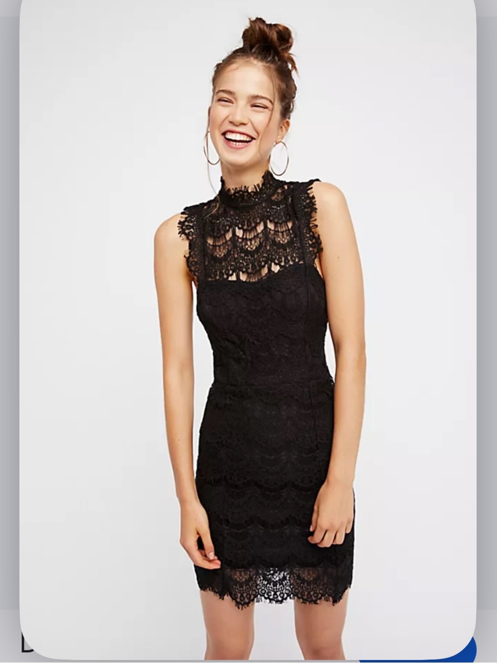 Sleeveless Black Lace Mini Dress with High Neck